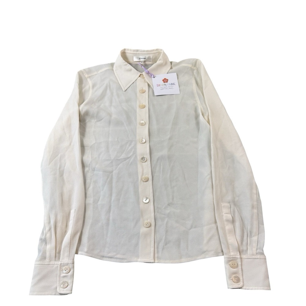 FRAME Cream Pure Silk Pearl Button Long Sleeve Blouse XS WF25WSH019 NWT